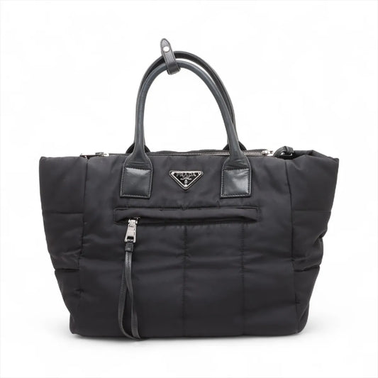 Prada Tessuto Bomber Nylon Leather Handbag Black