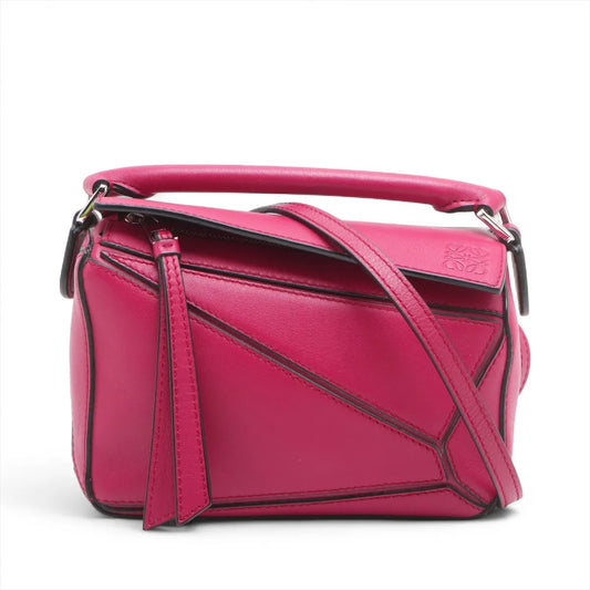 Loewe Mini Puzzle Bag Leather Two-Way Shoulder Bag Bordeaux