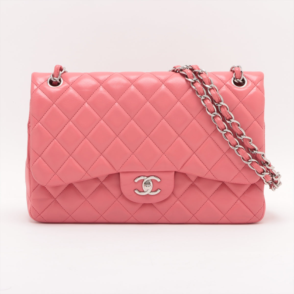 Chanel Matelasse Large Lambskin Double Flap Double Chain Bag Pink