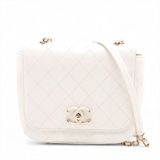 Chanel CC Logo Matelassé Lambskin Chain Shoulder Bag White
