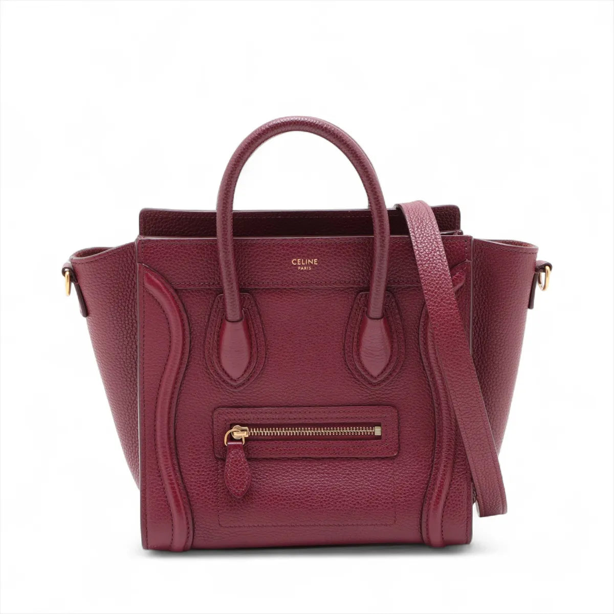Celine Luggage Nano Shopper Leather Two-Way Shoulder Bag Bordeaux
