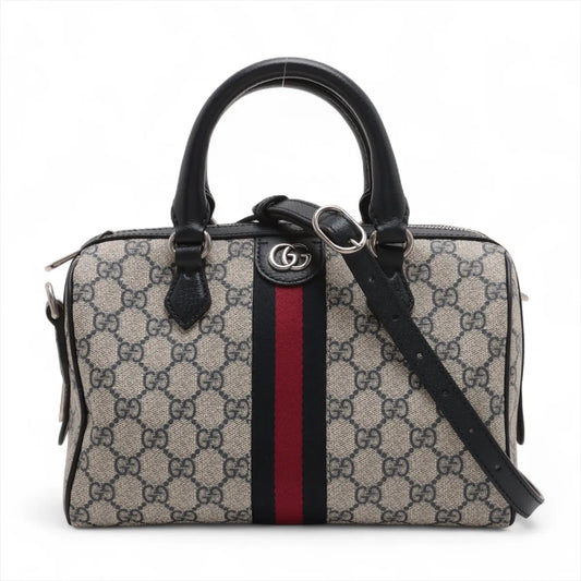 Gucci GG Supreme Leather Two-Way Handbag Navy Blue
