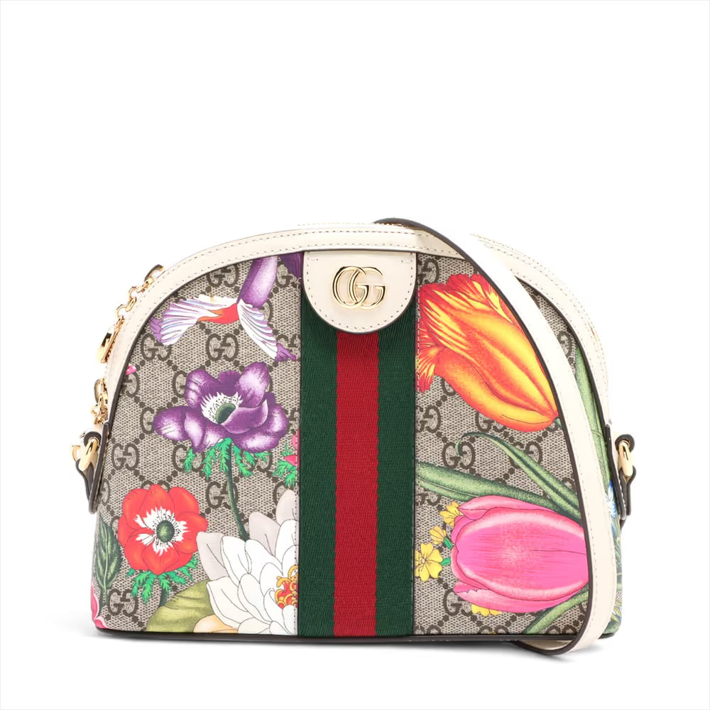 Gucci GG Floral Ophidia Shoulder Bag Beige x White