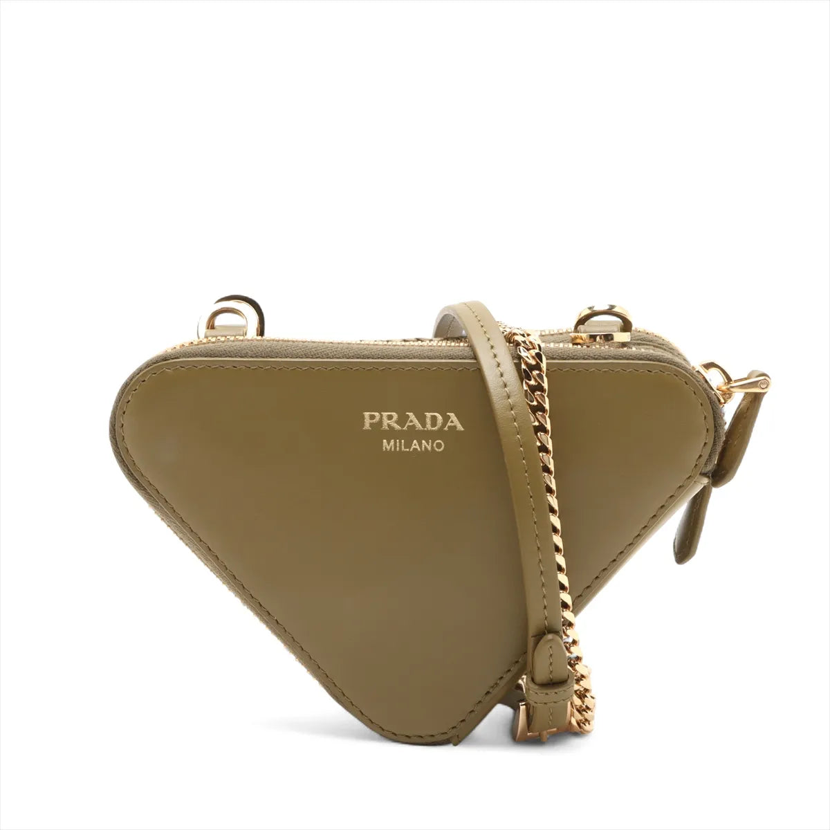 Prada Triangle Raffia x Leather Two-Way Shoulder Bag Khaki
