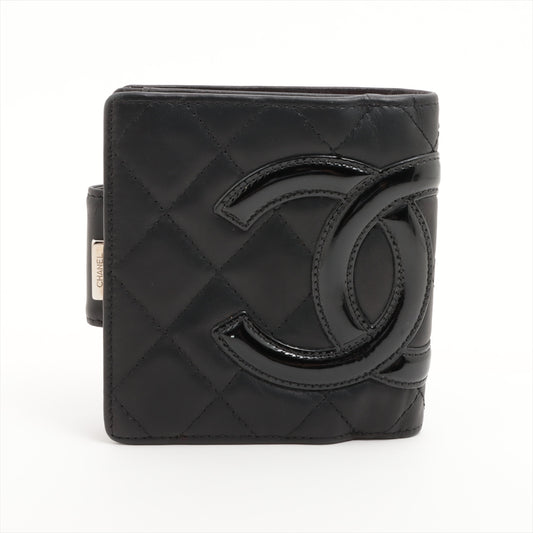 Best Chanel CC Logo Cambon Line Lambskin Compact Wallet Black