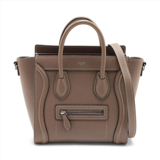 Celine Luggage Micro Leather Shopper Handbag Greige with Strap