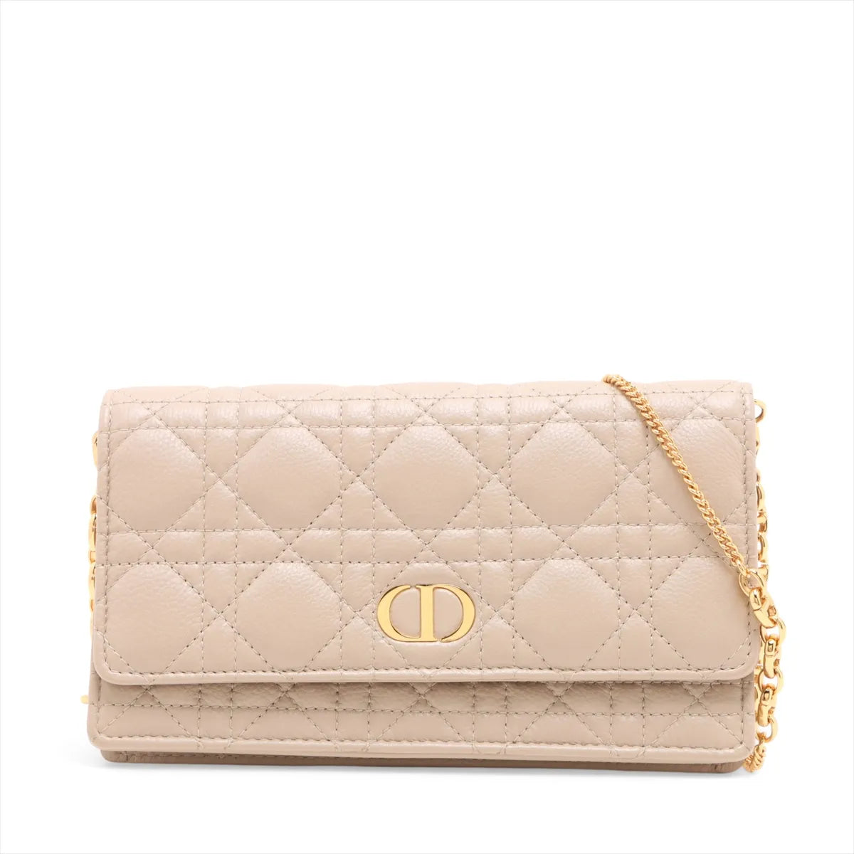 Christian Dior Cannage Caro Leather Wallet on Chain Beige