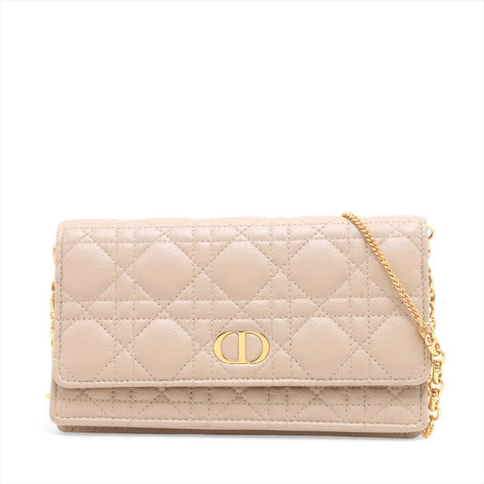 Christian Dior Cannage Caro Leather Wallet on Chain Beige