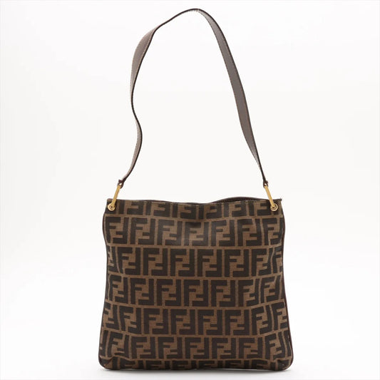 Fendi Zucca Canvas Leather Shoulder Bag Brown