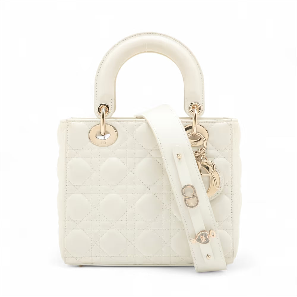 Christian Dior Cannage My Lady Dior Leather Two-Way Handbag White