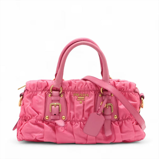 Prada Tessuto Nylon Leather Two-Way Handbag Pink