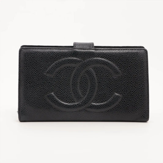 Chanel CC Logo Caviar Skin Long Wallet Black