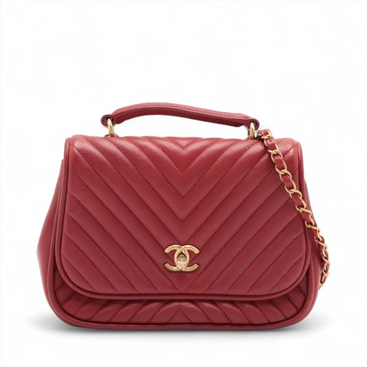 Chanel CC Logo V Stitch Lambskin Two-Way Shoulder Bag Red