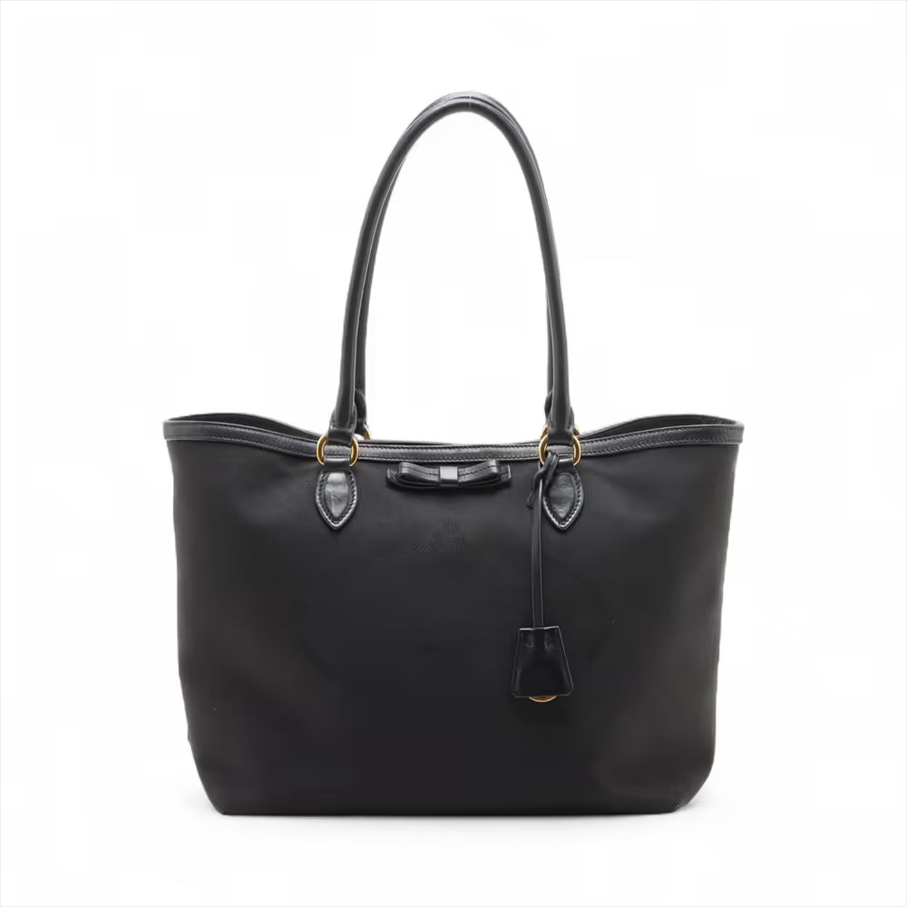 Prada Logo Jacquard Canvas Leather Tote Bag Black