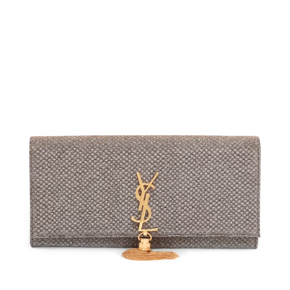 Saint Laurent Paris Kate Fabric x Lame Clutch Bag Silver x Gold