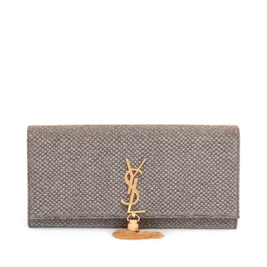 Saint Laurent Paris Kate Fabric x Lame Clutch Bag Silver x Gold