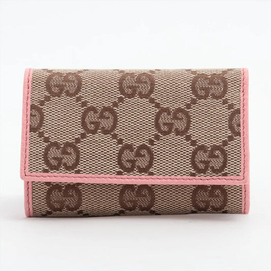 Gucci GG Canvas Leather Key Case Beige×Pink