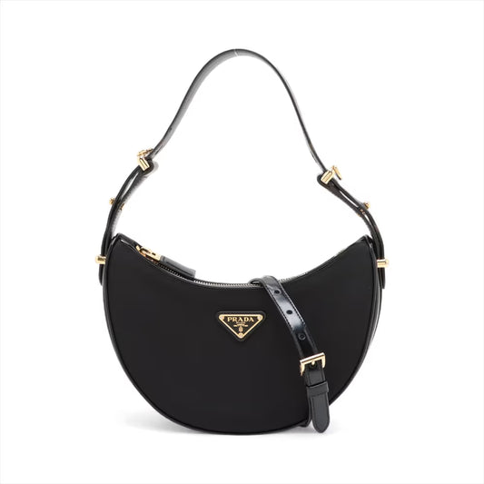 Prada Tessuto Arque Nylon Leather Two-Way Shoulder Bag Black