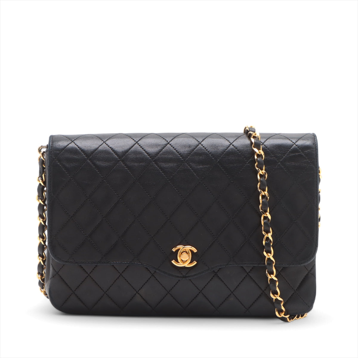 Chanel CC Logo Matelasse Lambskin Chain Shoulder Bag Black