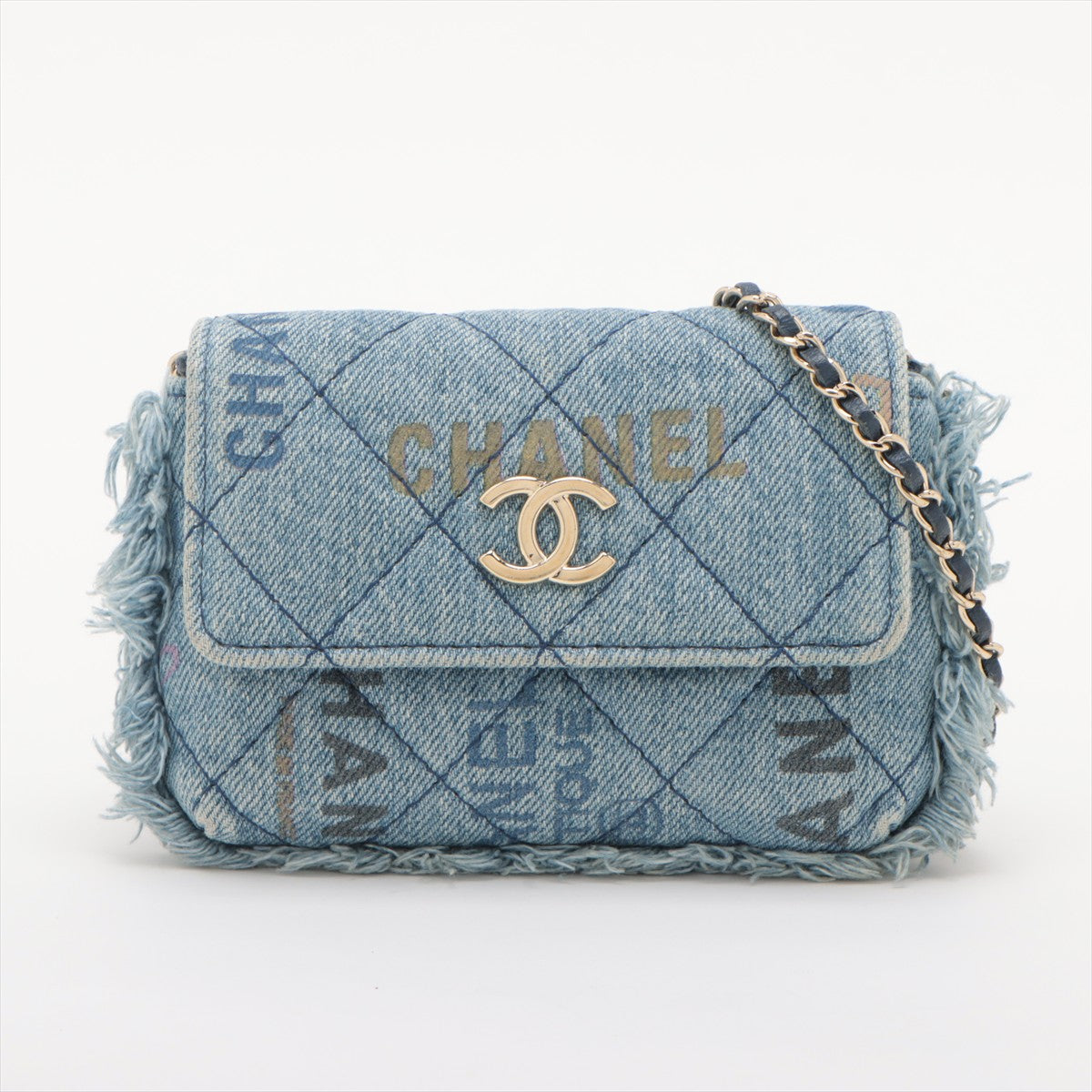 Chanel CC Logo Matelasse Denim Chain Shoulder Bag Blue Denim