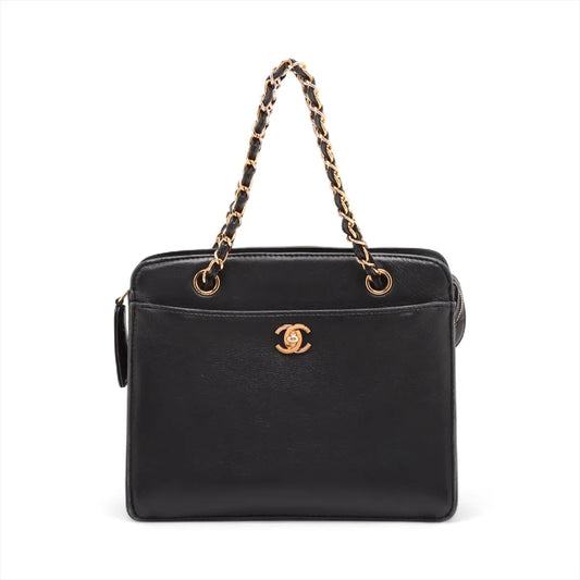 Chanel CC Logo Leather Chain Shoulder Bag Black