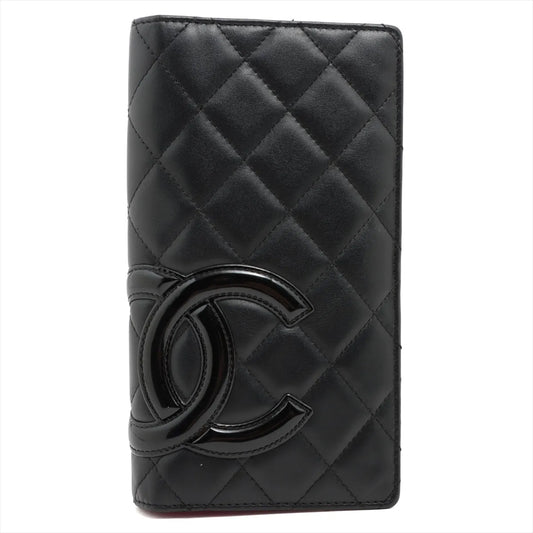 Chanel CC Logo Cambon Line Lambskin Leather Round Zip Wallet Organizer