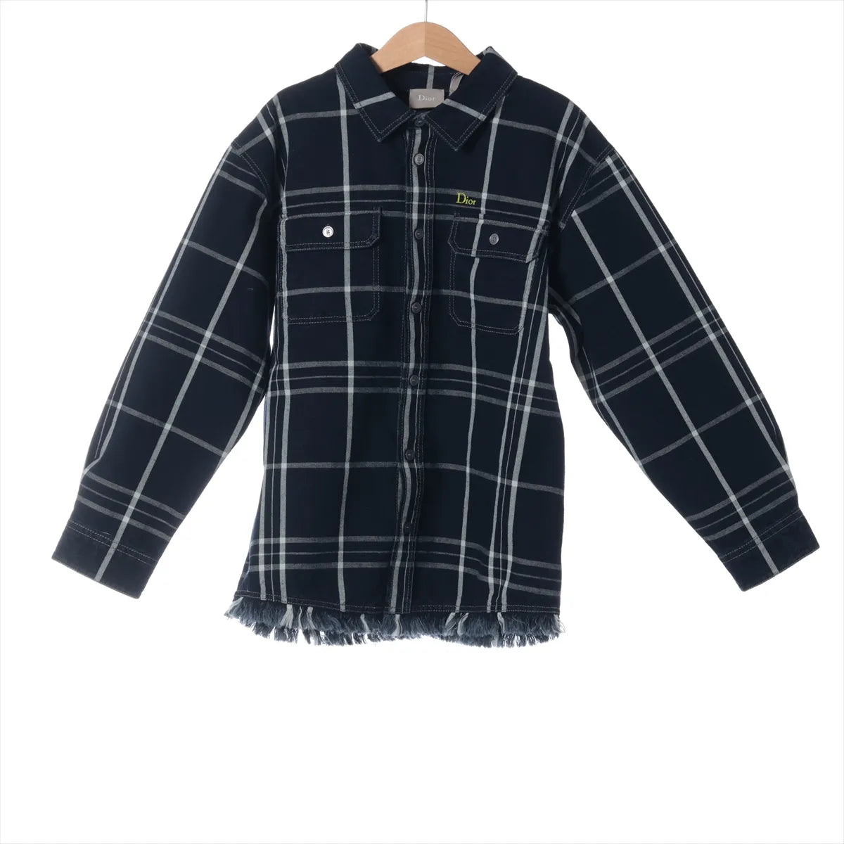 Dior Cotton Plaid Long Sleeve Navy Blue Kids