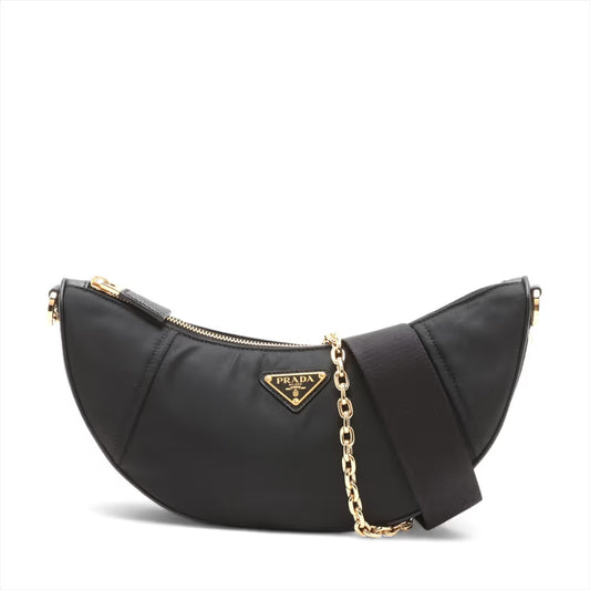 Prada Tessuto Nylon Demi Lune Two-Way Shoulder Bag Black