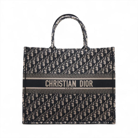 Christian Dior Oblique Large Canvas Book Tote Bag Navy Blue