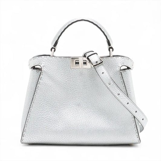 Fendi Peekaboo Essentially Selleria Shoulder Bag Silver