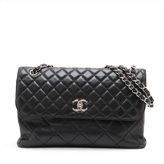 Chanel CC Logo Big Matelasse Lambskin Single Flap Double Chain Bag Black — product photo 1