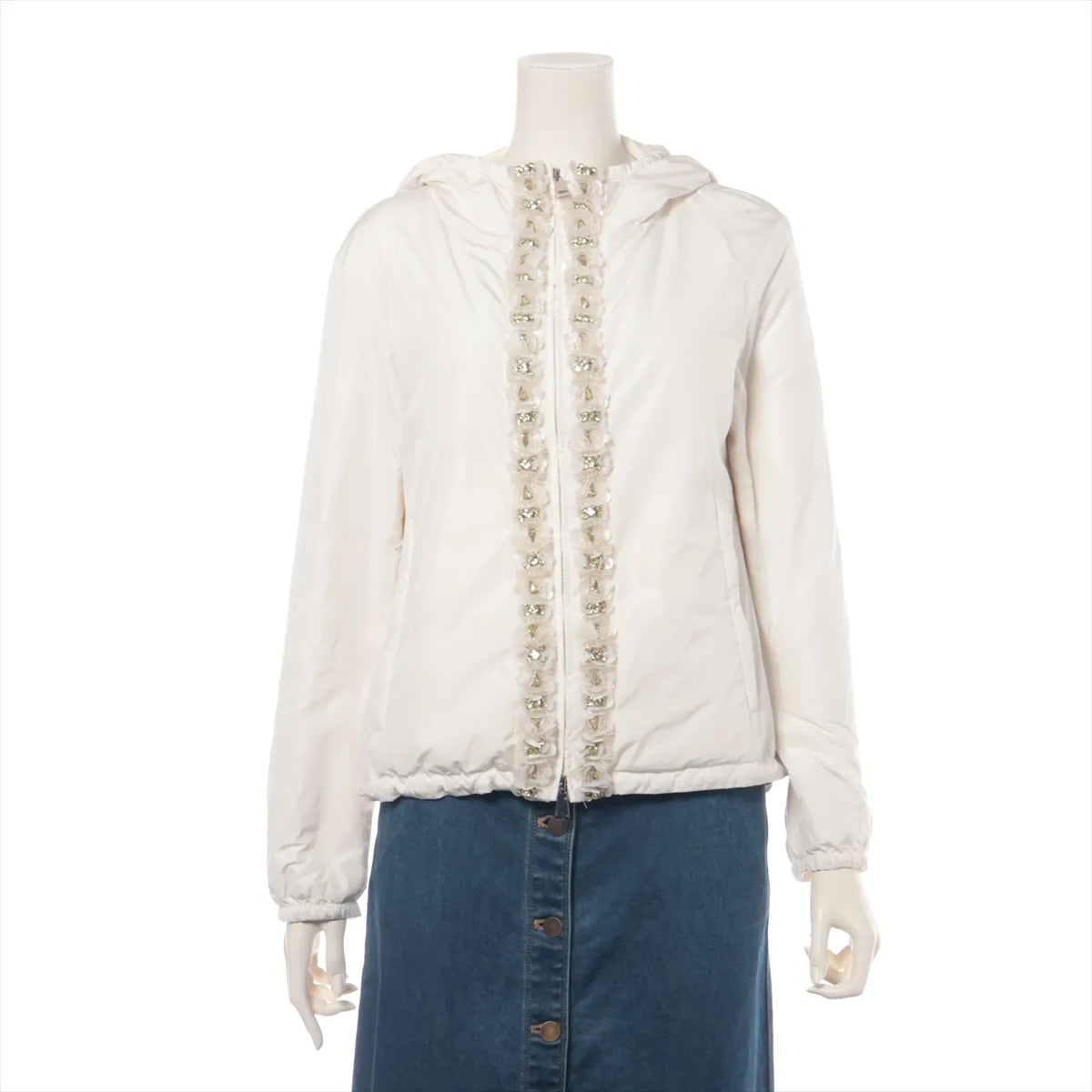 Moncler Argent Floral Rhinestone Polyester Down Jacket White