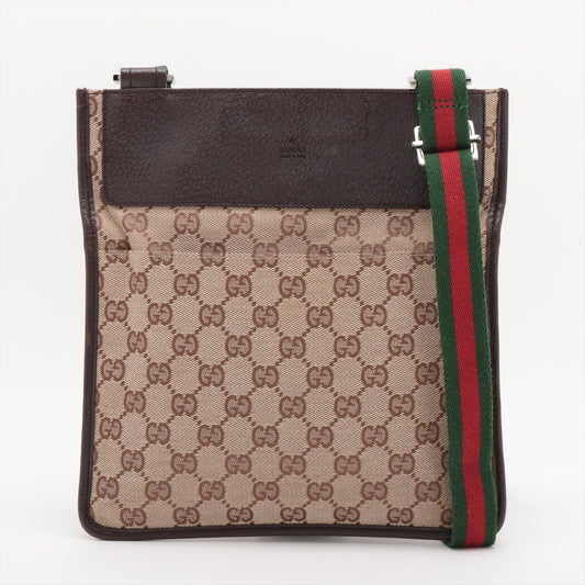 Gucci Web GG Canvas Leather Shoulder Bag Brown