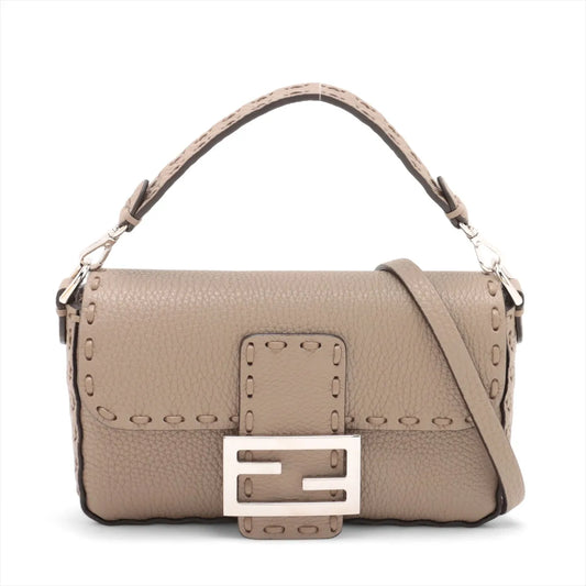 Fendi FF Logo Mini Leather Two-Way Shoulder Bag Brown