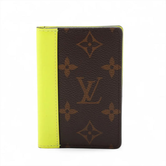 Louis Vuitton Monogram Pocket Organizer Card Case Neon Yellow x Brown