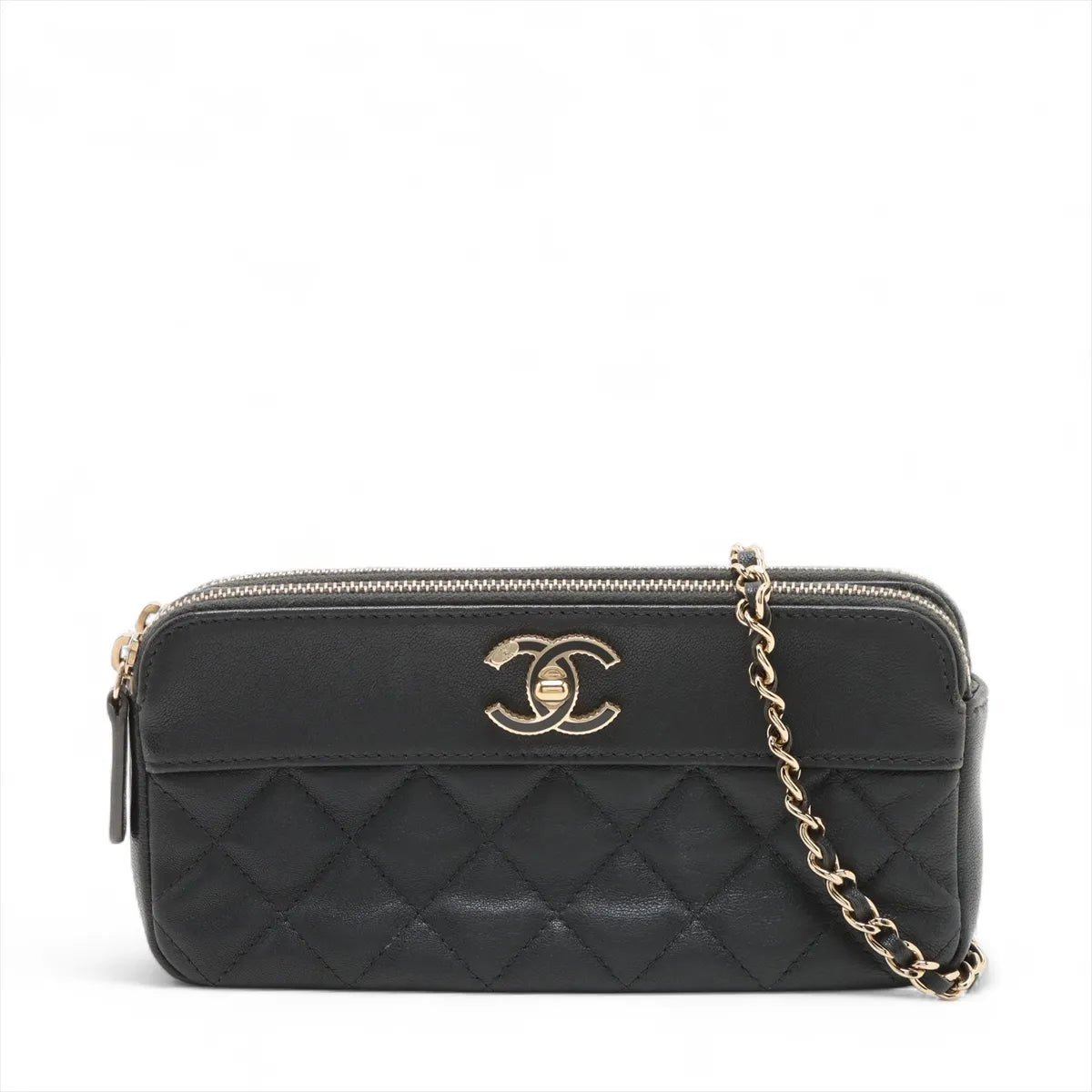 Chanel CC Logo Matelasse Mademoiselle Lambskin Wallet On Chain Black