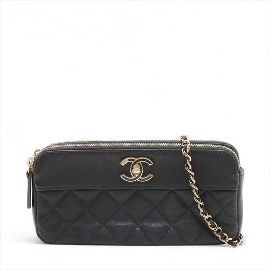 Chanel CC Logo Matelasse Mademoiselle Lambskin Wallet On Chain Black