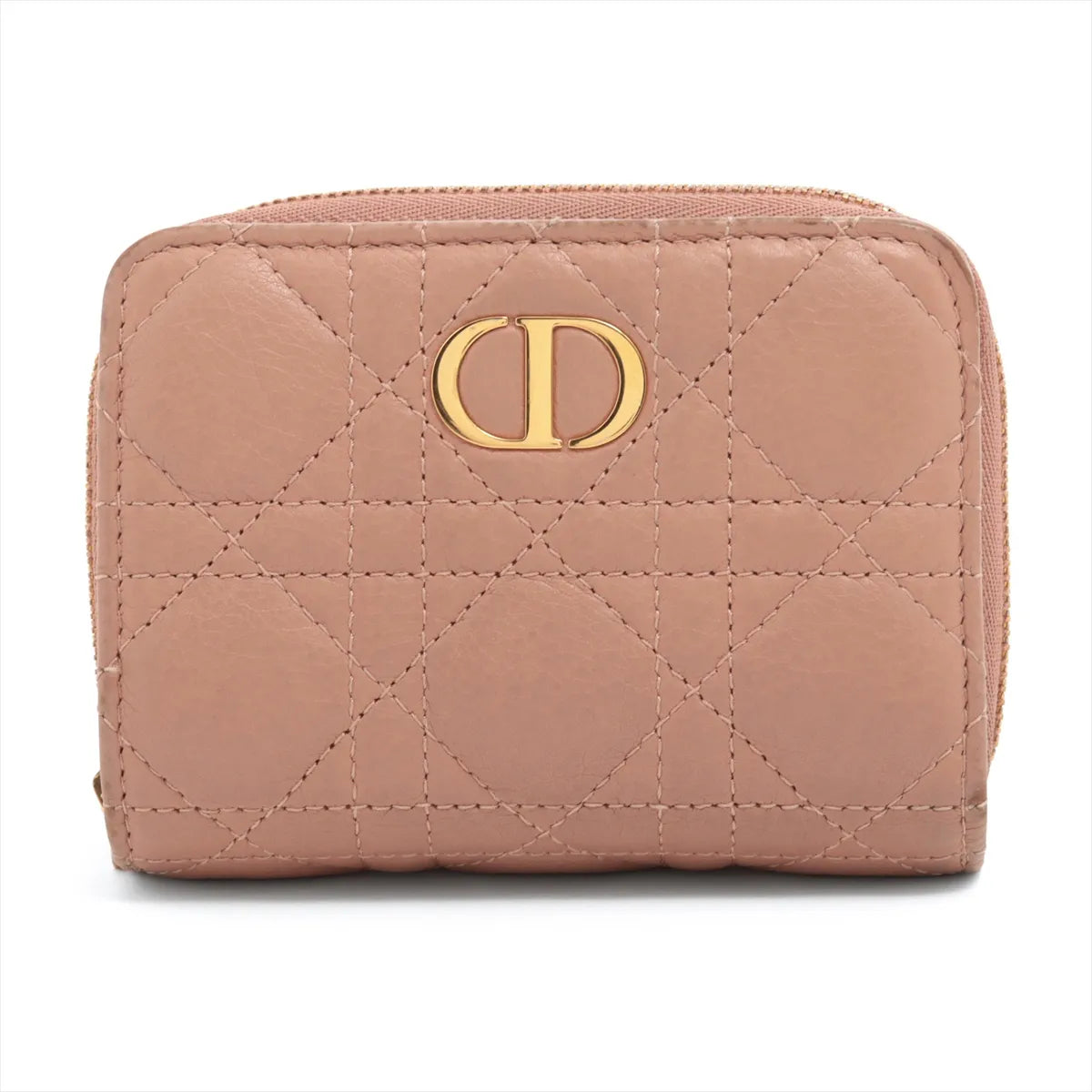 Dior Caro Scarlet Cannage Lambskin Compact Wallet Pink