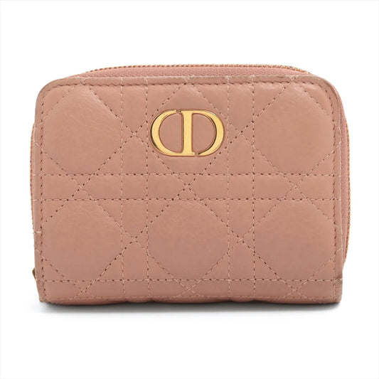 Dior Caro Scarlet Cannage Lambskin Compact Wallet Pink
