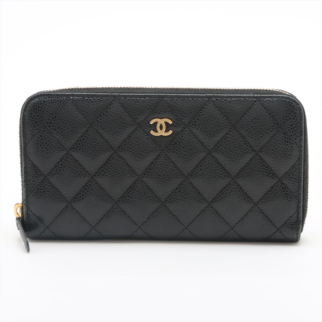 Chanel Matelasse Caviarskin Zip Around Wallet Black