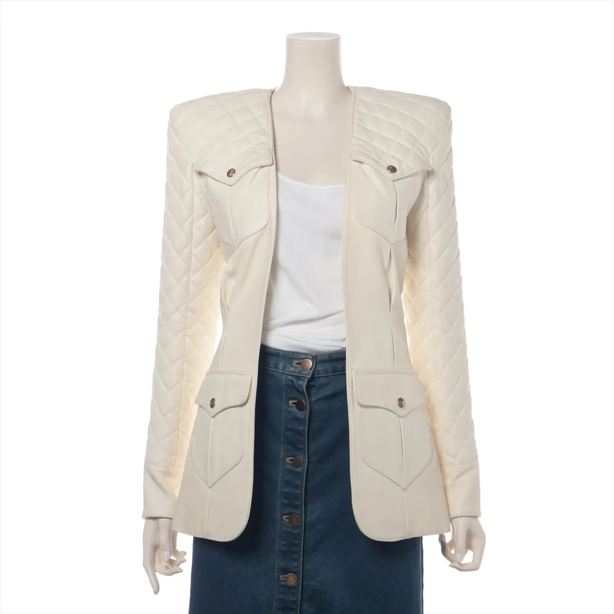Balmain Lambskin Matelasse Blazer White