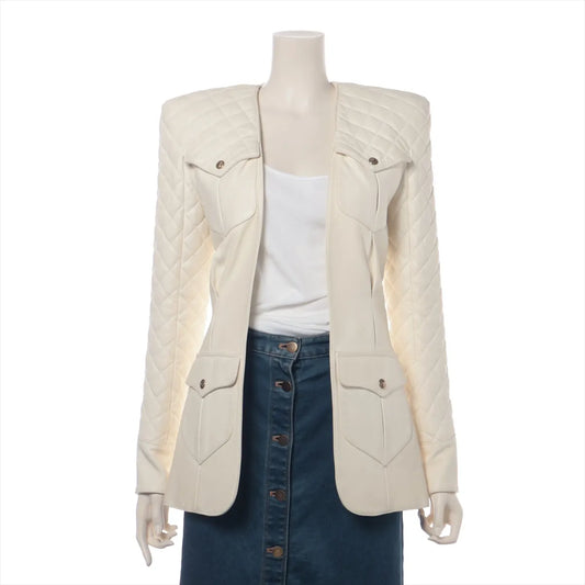 Balmain Lambskin Matelasse Blazer White