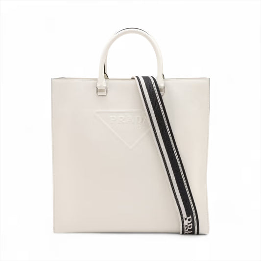 Prada Saffiano Cuir Leather Two-Way Tote Bag White