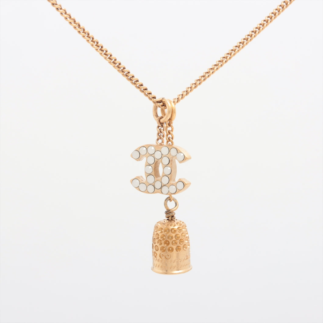 Chanel CC Logo Rhinestone with Bell Pendant  Necklace