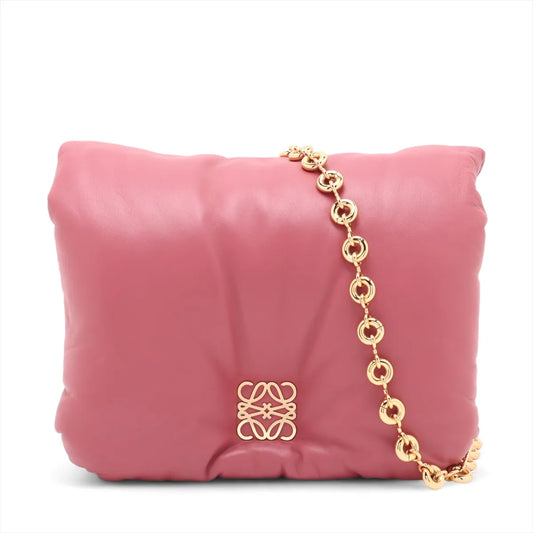 Loewe Puffer Leather Chain Shoulder Bag Pink