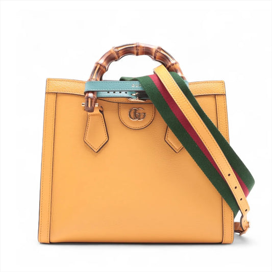 Gucci GG Logo Bamboo Diana Leather Small Tote Bag Yellow