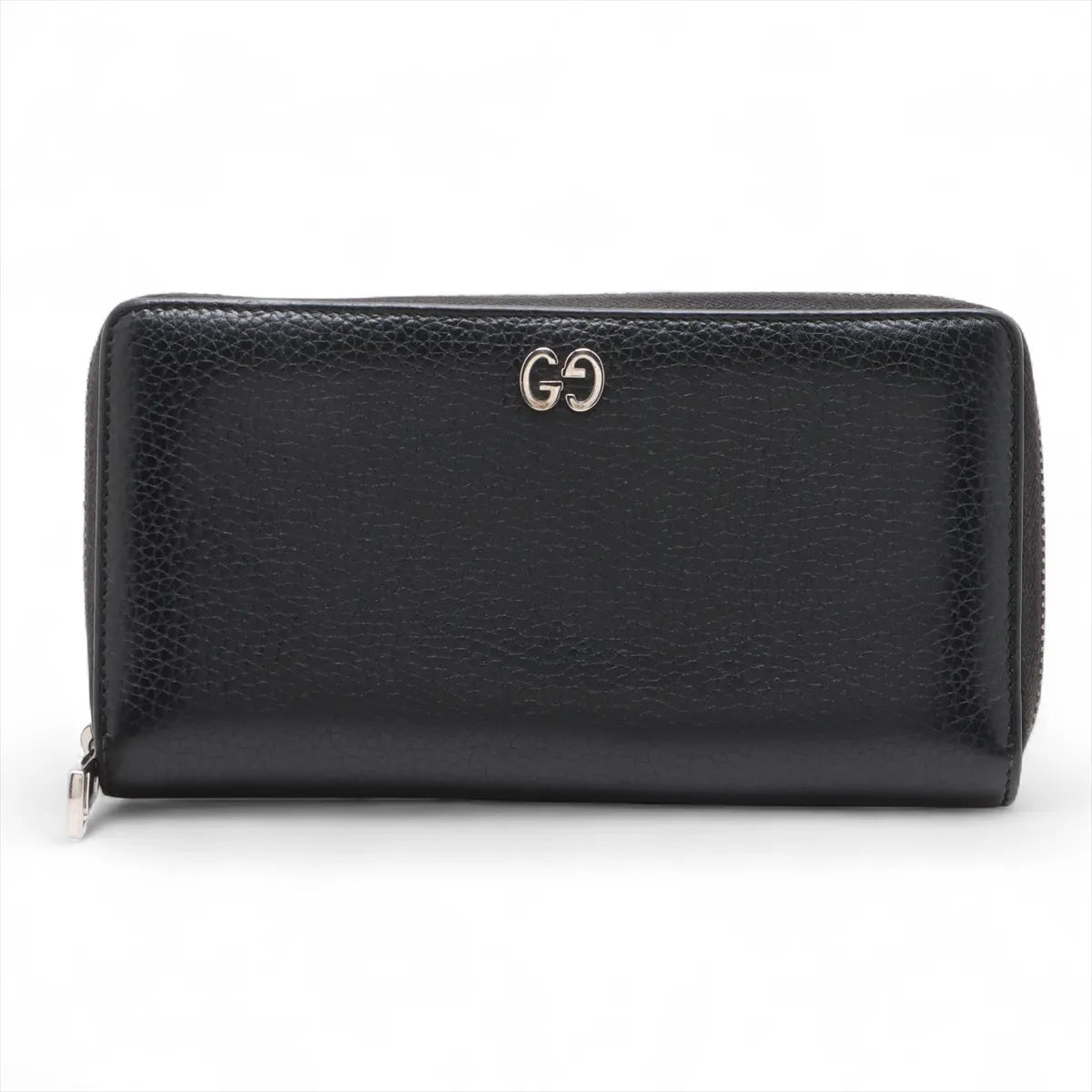 Gucci GG Logo Leather Zip Round Wallet Black