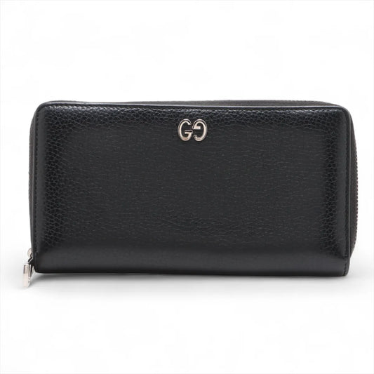 Gucci GG Logo Leather Zip Round Wallet Black