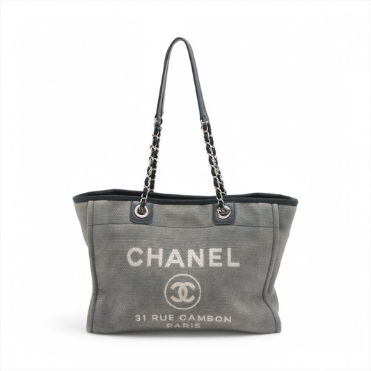 Chanel Deauville MM Canvas Chain Tote Bag Gray * PREORDER *