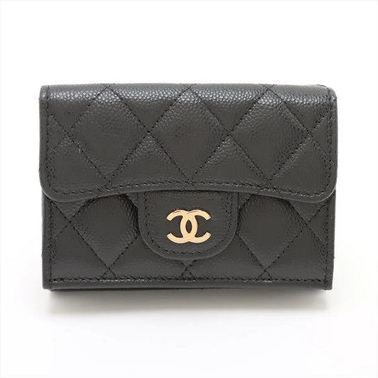 Chanel CC Logo Matelasse Caviar Skin Wallet Black
